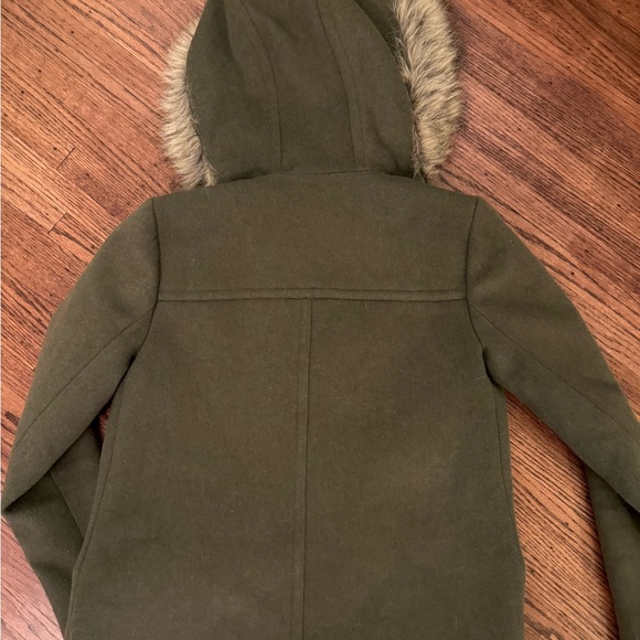 JCrew Factory green wool parka with fur hood size 00 - Picture 3 of 3